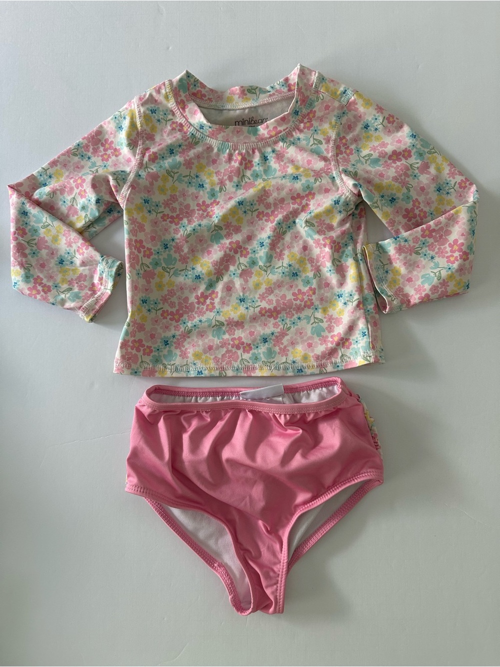 Mini Bean Toddler Girls 2 Piece Swim Set Long Sleeves SPF Summer Beach 18 Mo